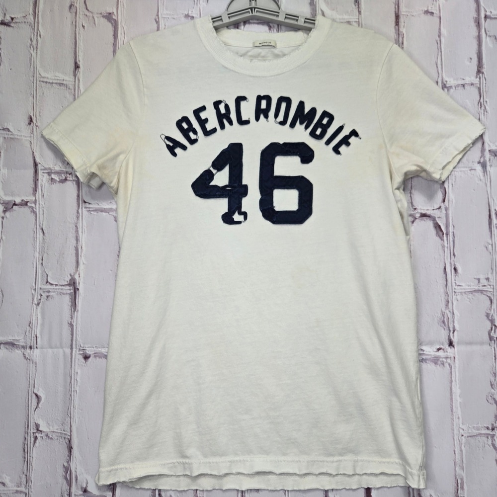 VTG Y2K Abercrombie & Fitch T-Shirt White Graphic Muscle Fit Distressed Mens M